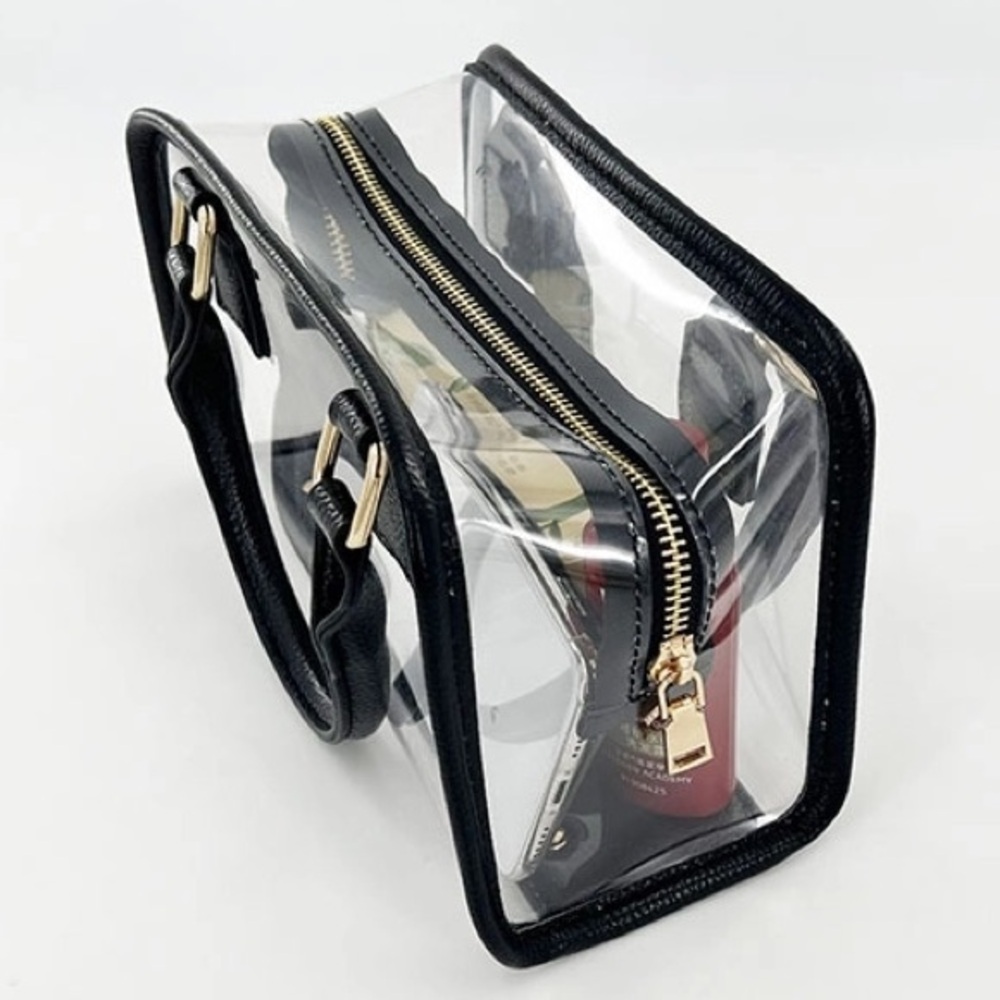 🖤 NWOT Clear PVC Transparent Jelly Bag Black Trim – Top Handle Crossbody Purse - Picture 6 of 15
